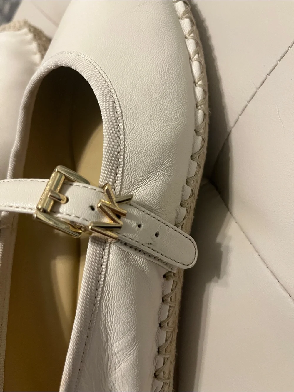 Michael Kors Cream Leather Espadrille Mary Jane Flats